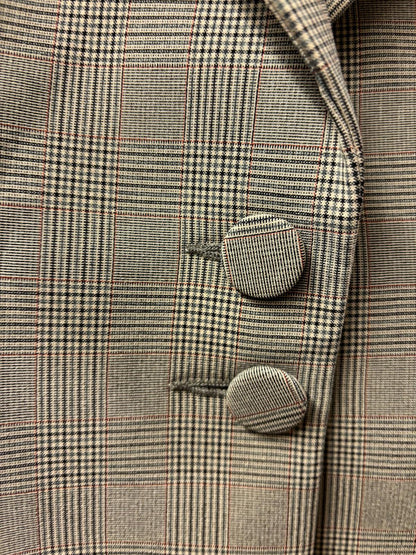 Charlotte Knowles (S) Green Beige Tartan Plaid Trouser Suit UK 8 10 Fitted Blazer Flared Trousers