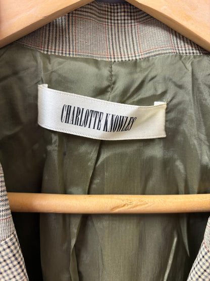 Charlotte Knowles (S) Green Beige Tartan Plaid Trouser Suit UK 8 10 Fitted Blazer Flared Trousers