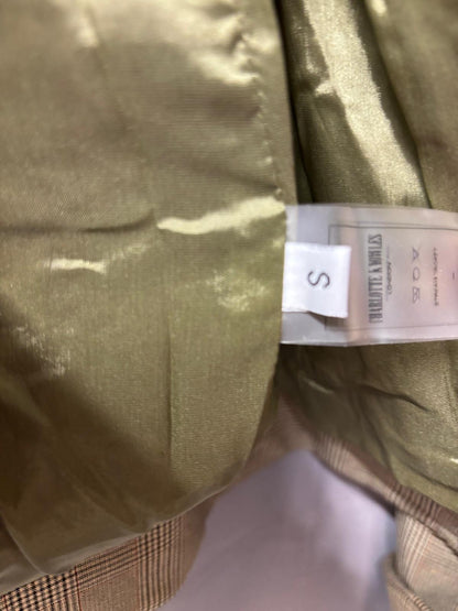 Charlotte Knowles (S) Green Beige Tartan Plaid Trouser Suit UK 8 10 Fitted Blazer Flared Trousers