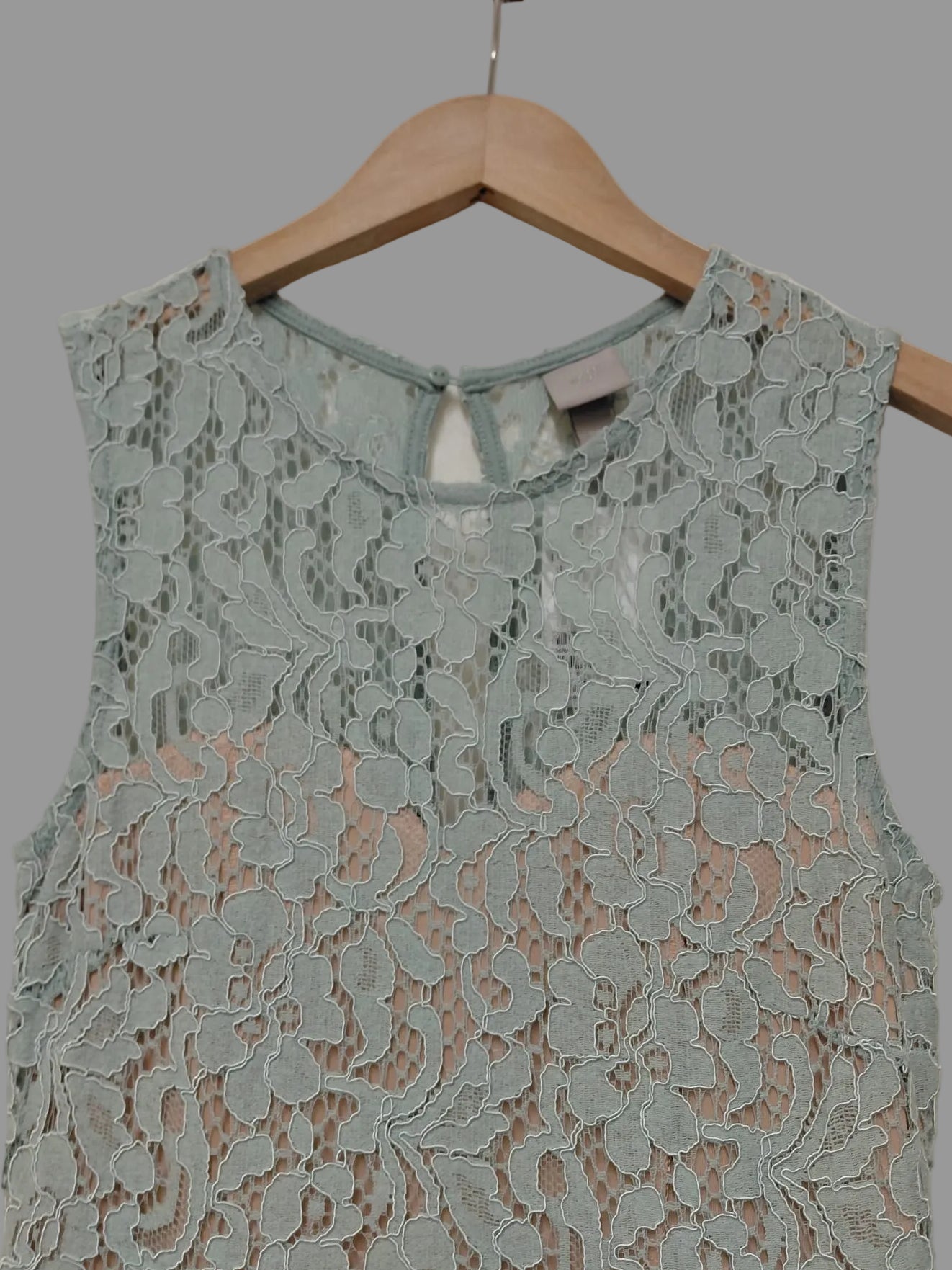 H&M Soft Green Lace Dress UK 6 EU 34 Midi Floral Swing
