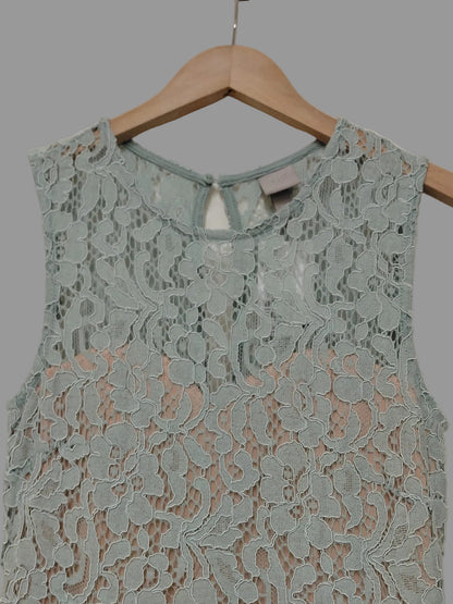 H&M Soft Green Lace Dress UK 6 EU 34 Midi Floral Swing