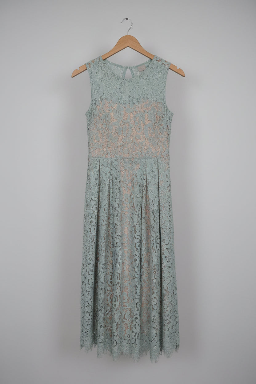 H&M Soft Green Lace Dress UK 6 EU 34 Midi Floral Swing