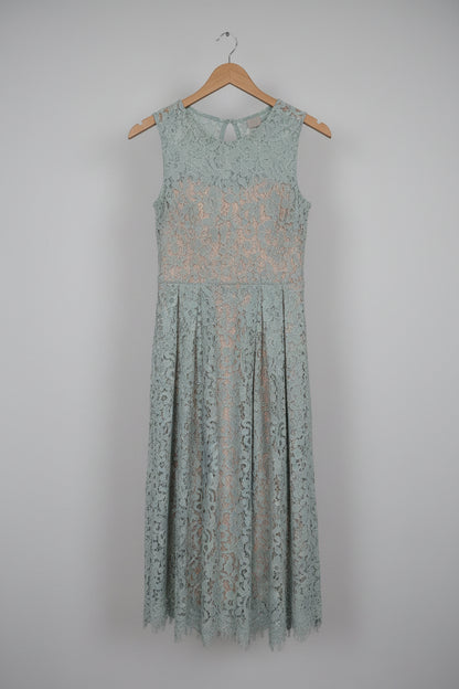 H&M Soft Green Lace Dress UK 6 EU 34 Midi Floral Swing