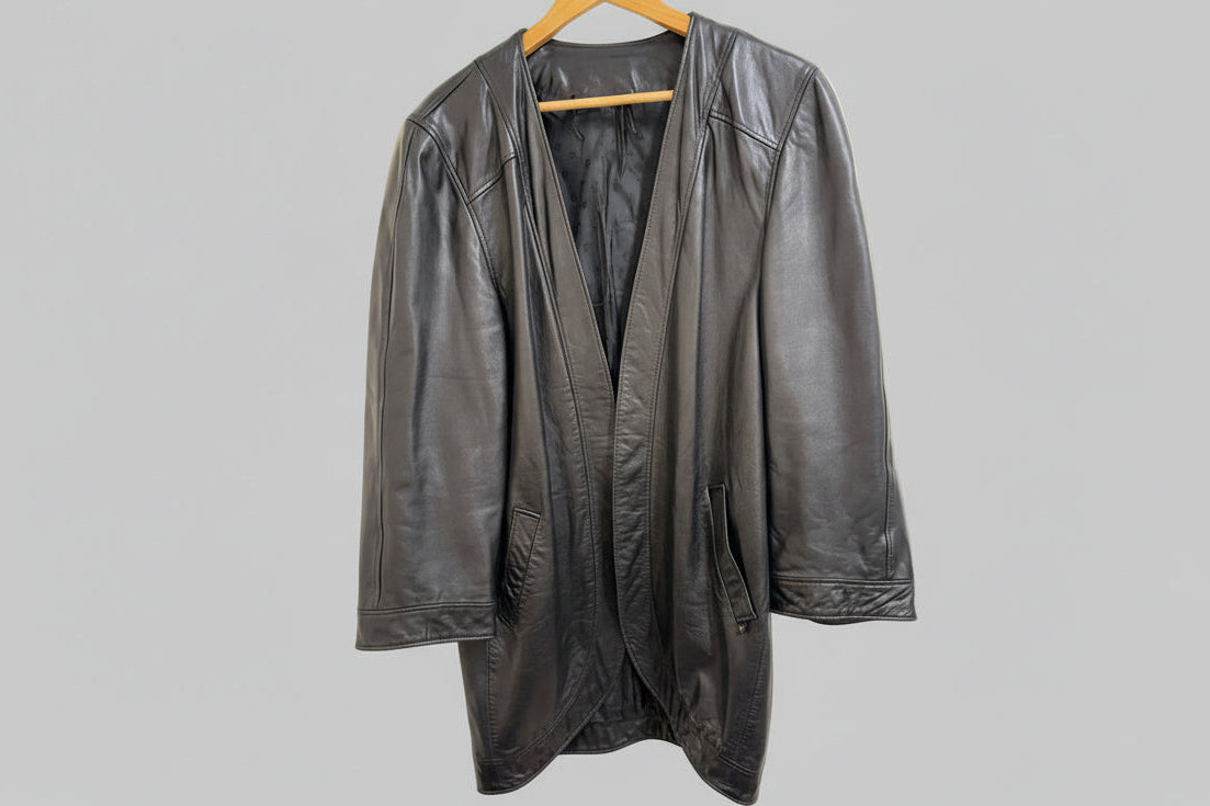 Vintage Etienne Aigner Soft Black Leather Longline Ladies Coat-USED VGC UK SIZE 10