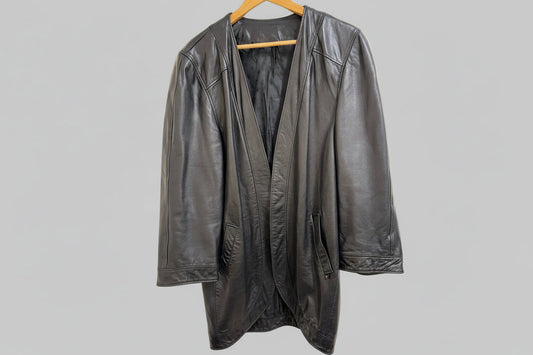 Vintage Etienne Aigner Soft Black Leather Longline Ladies Coat-USED VGC UK SIZE 10