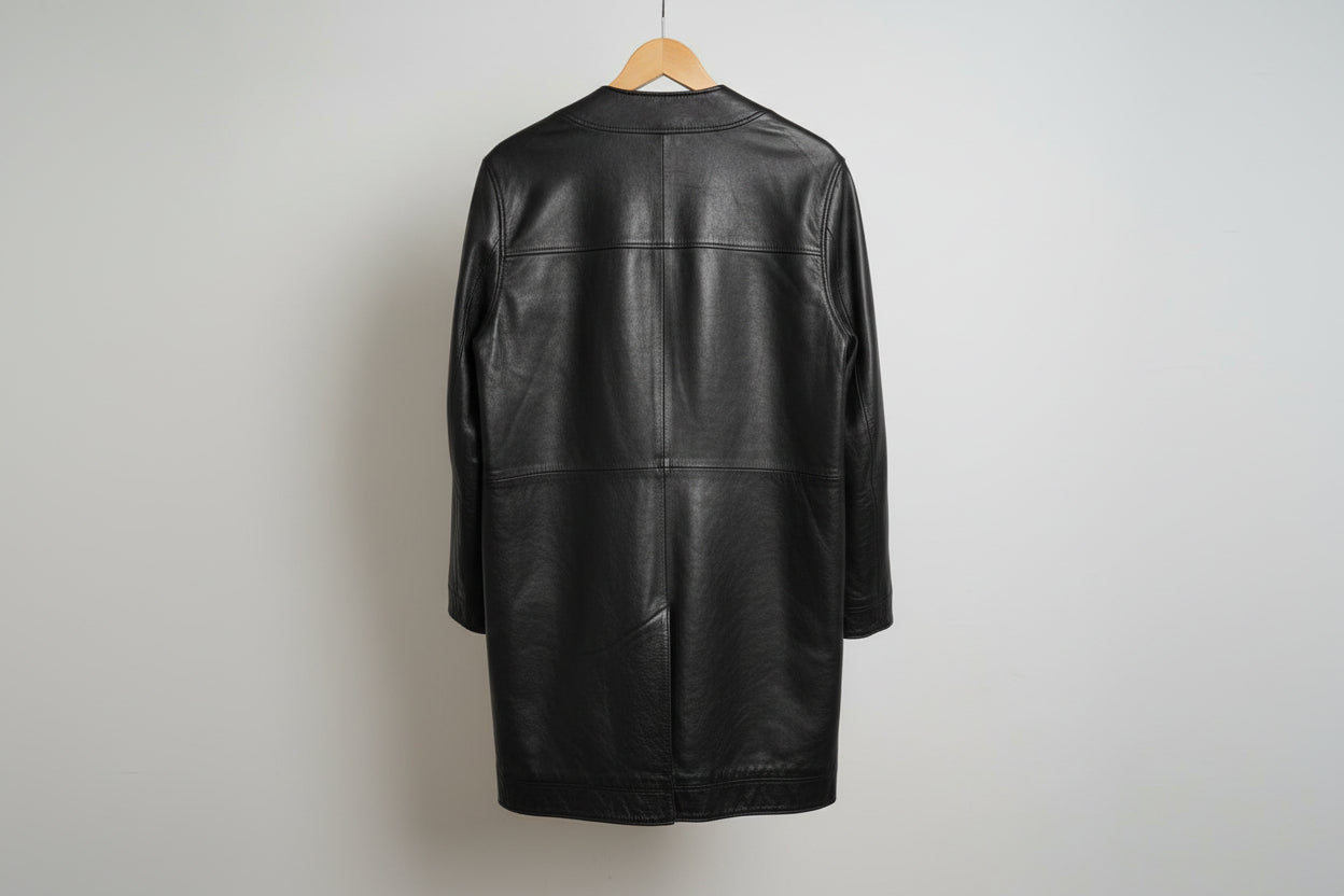 Vintage Etienne Aigner Soft Black Leather Longline Ladies Coat-USED VGC UK SIZE 10