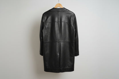 Vintage Etienne Aigner Soft Black Leather Longline Ladies Coat-USED VGC UK SIZE 10