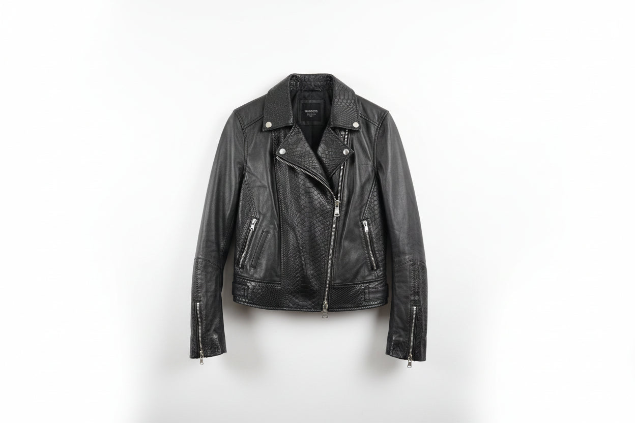 Barney's Original Womens Black 100% Sheeps Leather Jacket - GOOD USED CONDITION