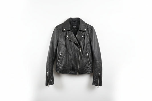 Barney's Original Womens Black 100% Sheeps Leather Jacket - GOOD USED CONDITION