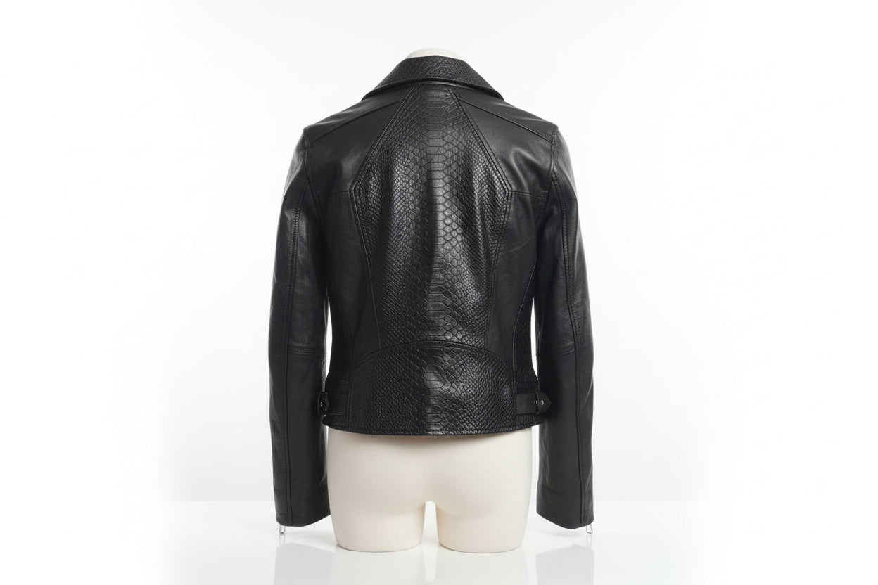 Barney's Original Womens Black 100% Sheeps Leather Jacket - GOOD USED CONDITION