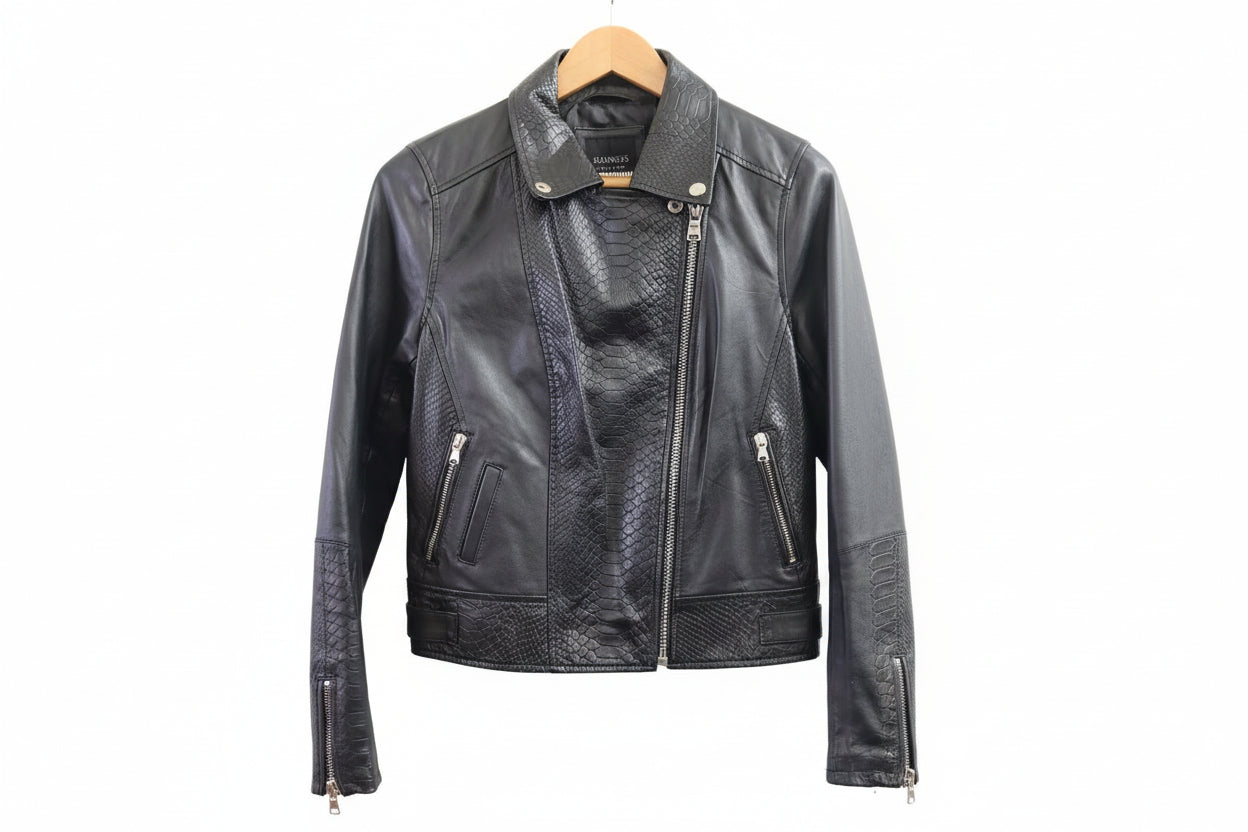 Barney's Original Womens Black 100% Sheeps Leather Jacket - GOOD USED CONDITION