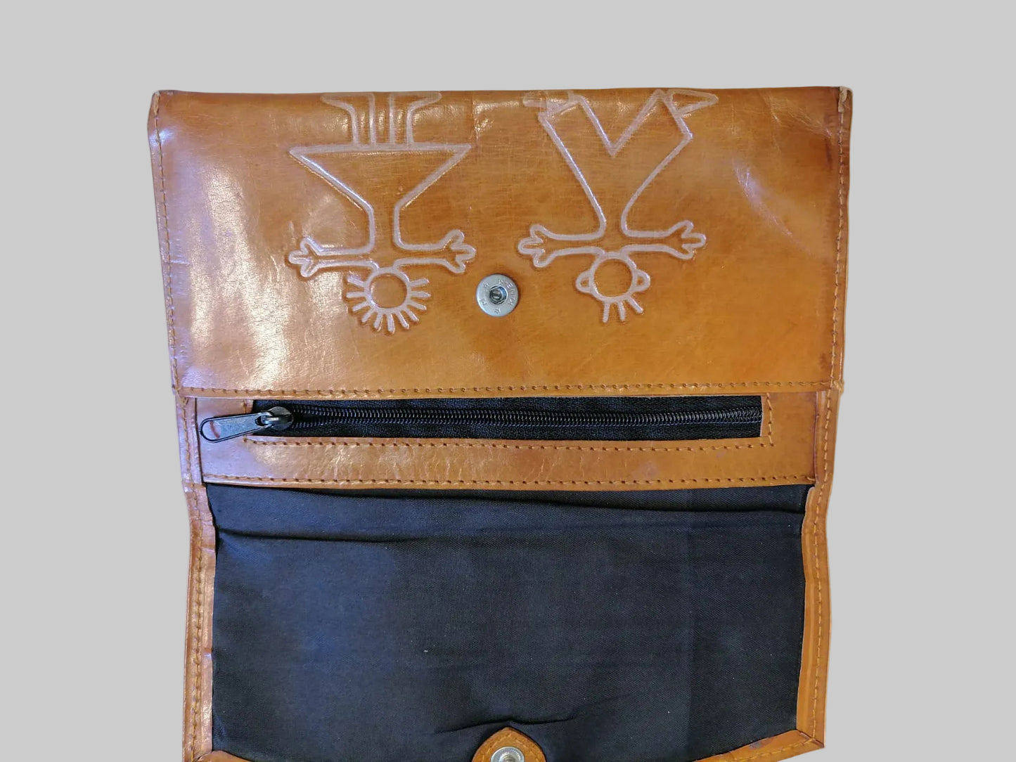 Brown Men & Women Embossed Leather Pouch Purse Wallet - GOOD USED CONDITION