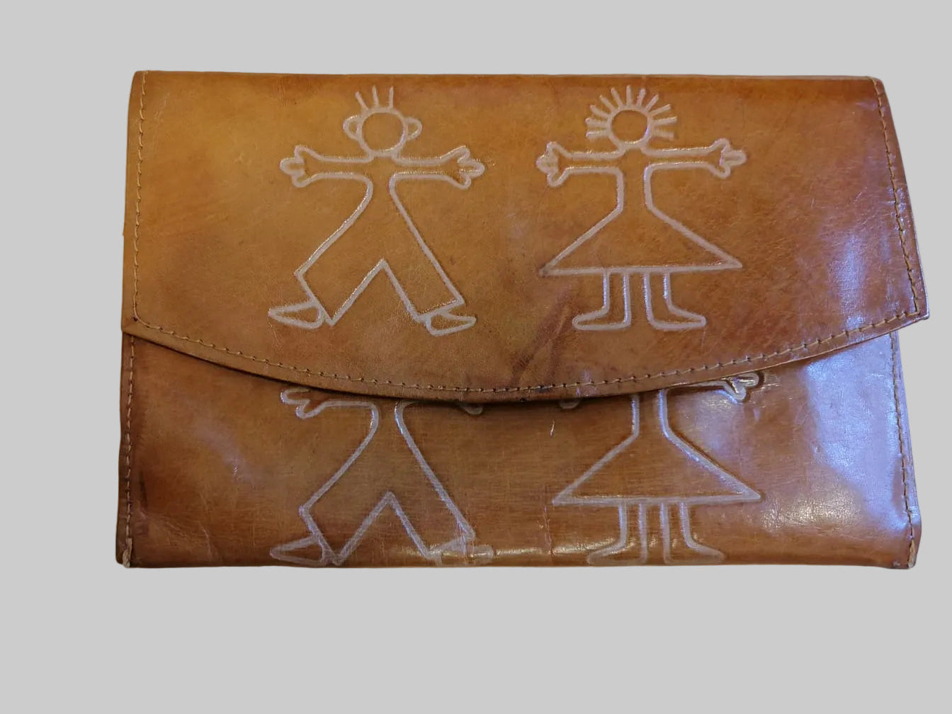 Brown Men & Women Embossed Leather Pouch Purse Wallet - GOOD USED CONDITION