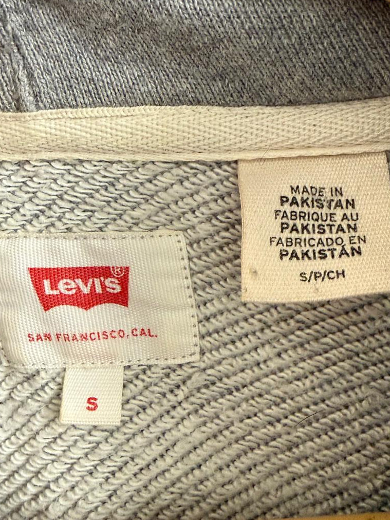 LEVI (S) Spell-Out Logo Grey Pull-Over Hoodie Hoody Jumper - GOOD USED CONDITION