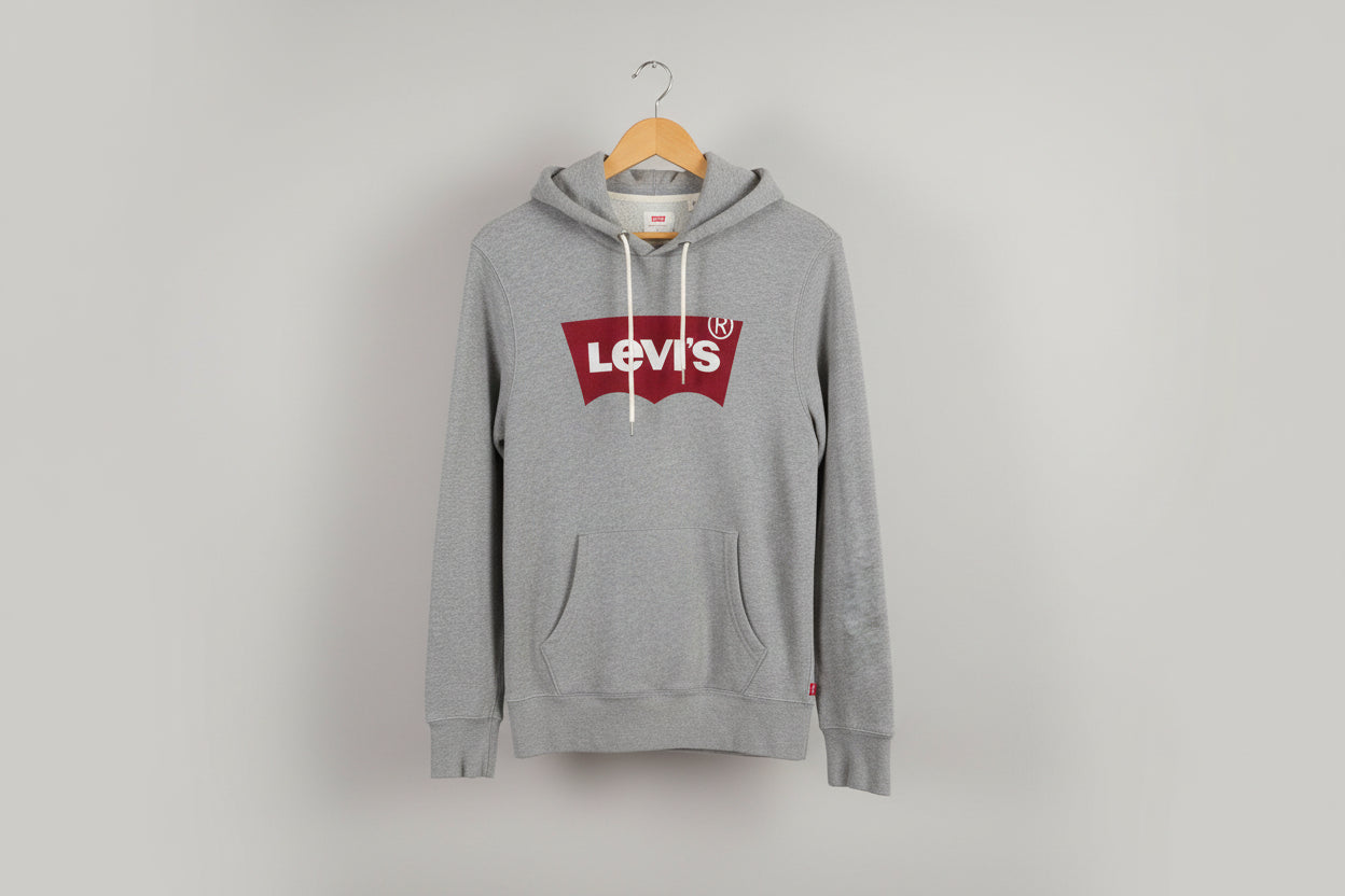 LEVI (S) Spell-Out Logo Grey Pull-Over Hoodie Hoody Jumper - GOOD USED CONDITION
