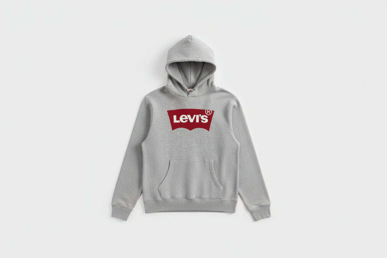 LEVI (S) Spell-Out Logo Grey Pull-Over Hoodie Hoody Jumper - GOOD USED CONDITION