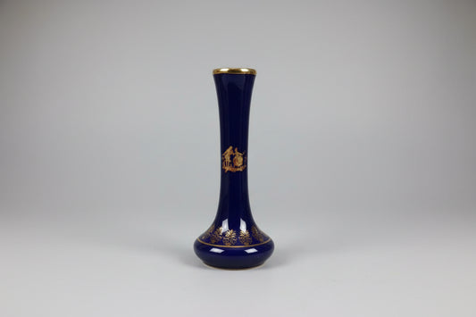 Vintage Limoges France Vase - Blue & Gold - Decorative Tall - Long - GOOD USED CONDITION