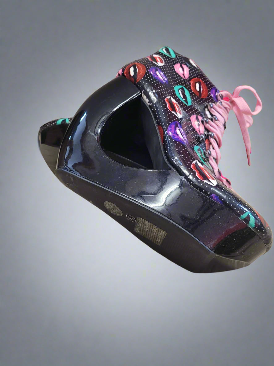 Rat Baby Boot Shoes UK Size 7 EU 40 Patent Black Lip Print