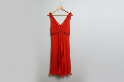 L.K. Bennett Orange Silk Cocktail Party Dress - UK 12 EU 40 - V-Neck Swing