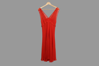 L.K. Bennett Orange Silk Cocktail Party Dress - UK 12 EU 40 - V-Neck Swing