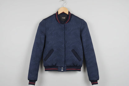 MAJE Spring Bomber Jacket Navy Blue - EU 38 UK 10 Textured Swirl Print