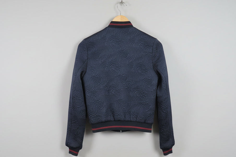 MAJE Spring Bomber Jacket Navy Blue - EU 38 UK 10 Textured Swirl Print