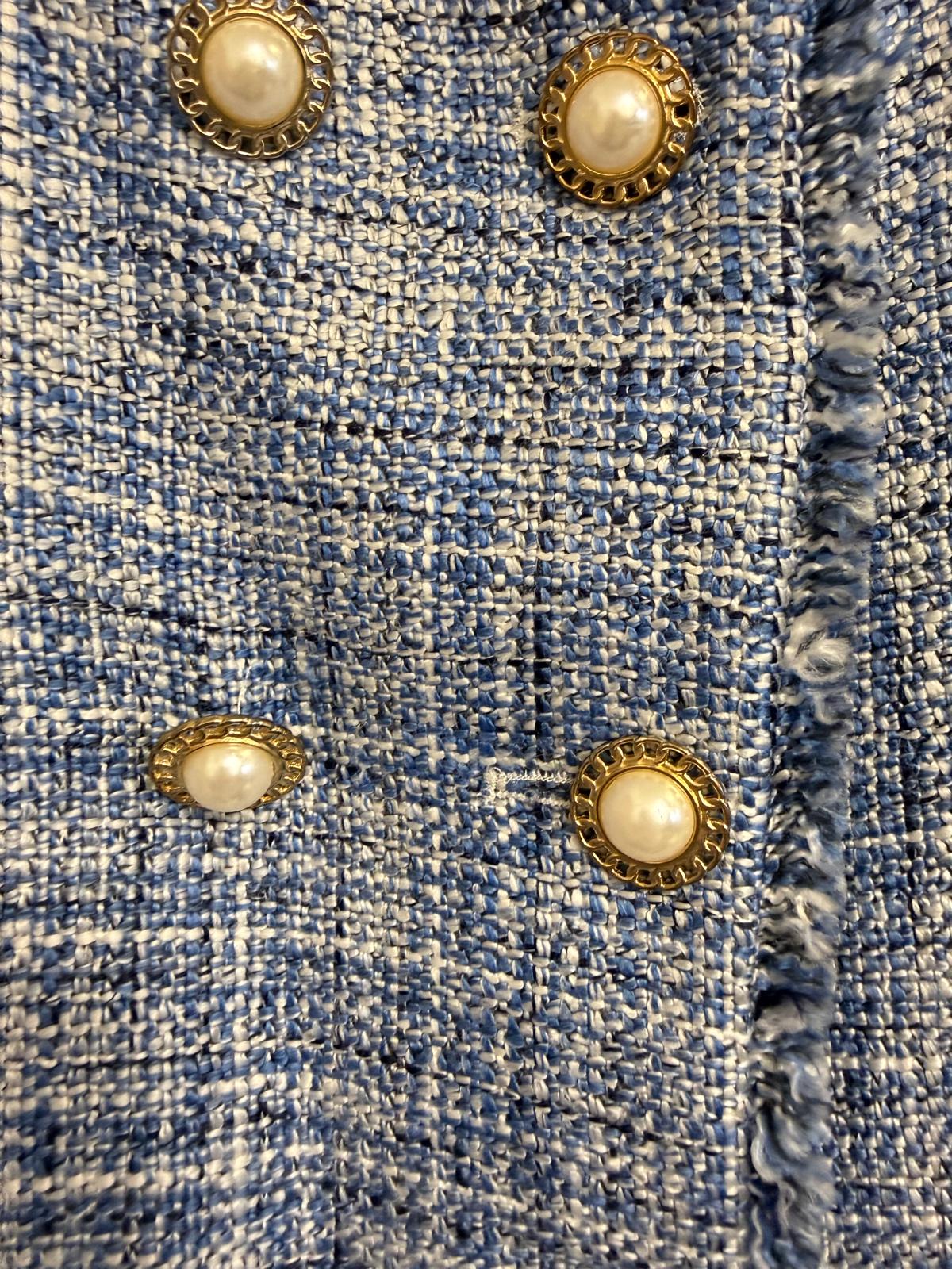 Maeve Anthropologie Blue & White Boucle Jacket UK 12 EU 40 Buttoned Blazer - GOOD USED CONDITION