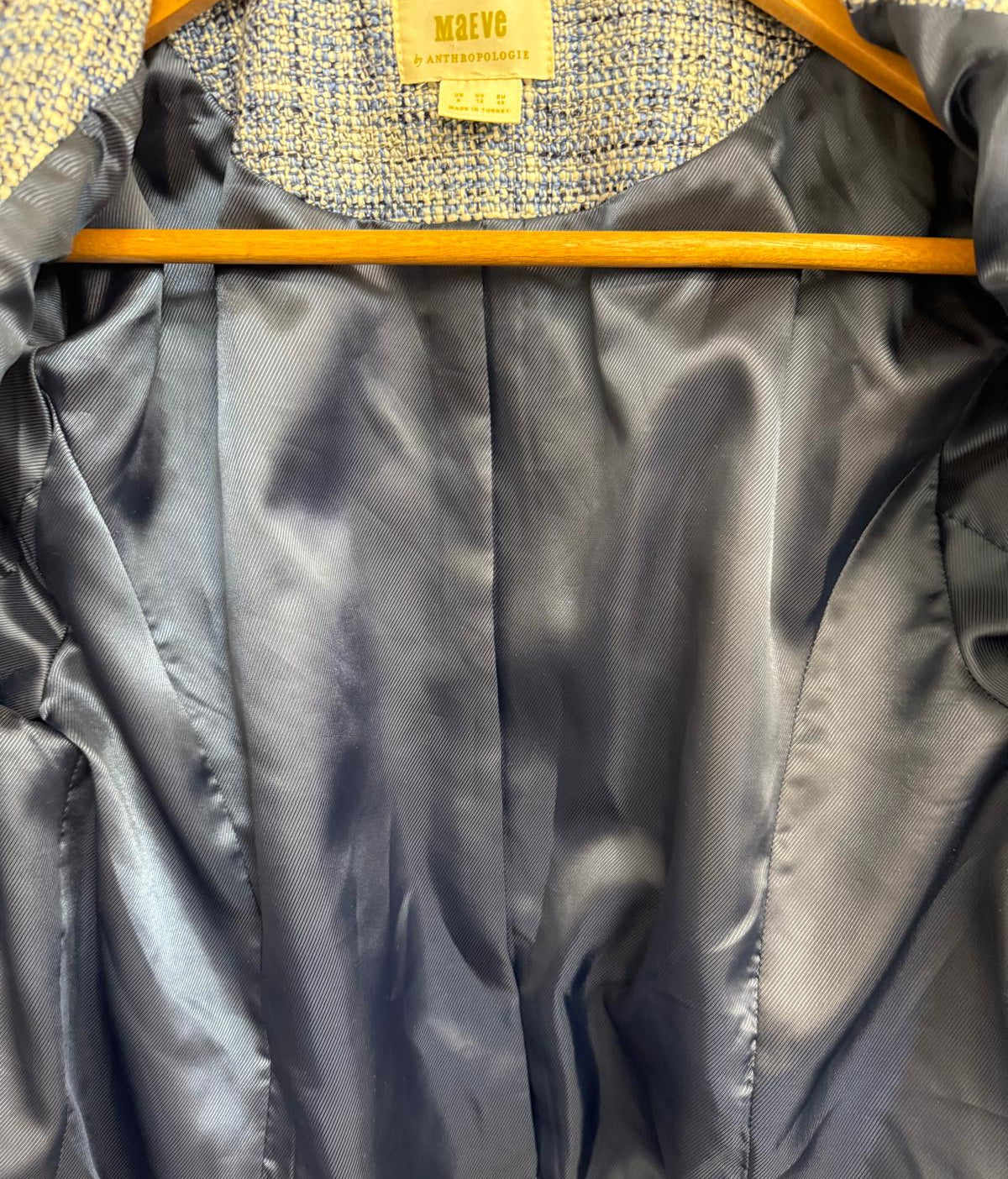 Maeve Anthropologie Blue & White Boucle Jacket UK 12 EU 40 Buttoned Blazer - GOOD USED CONDITION