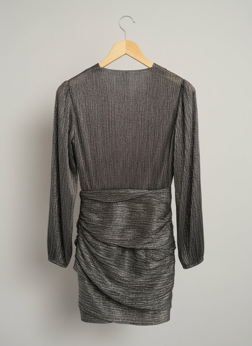 Maje Glittery Party Dress UK 8 EU 36 Sparkly Ruched Gathered Festive