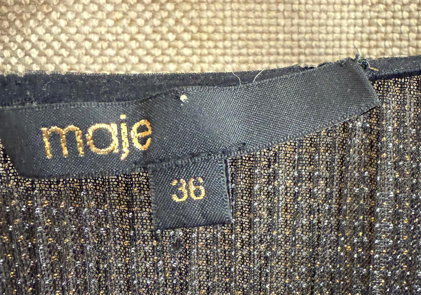 Maje Glittery Party Dress UK 8 EU 36 Sparkly Ruched Gathered Festive