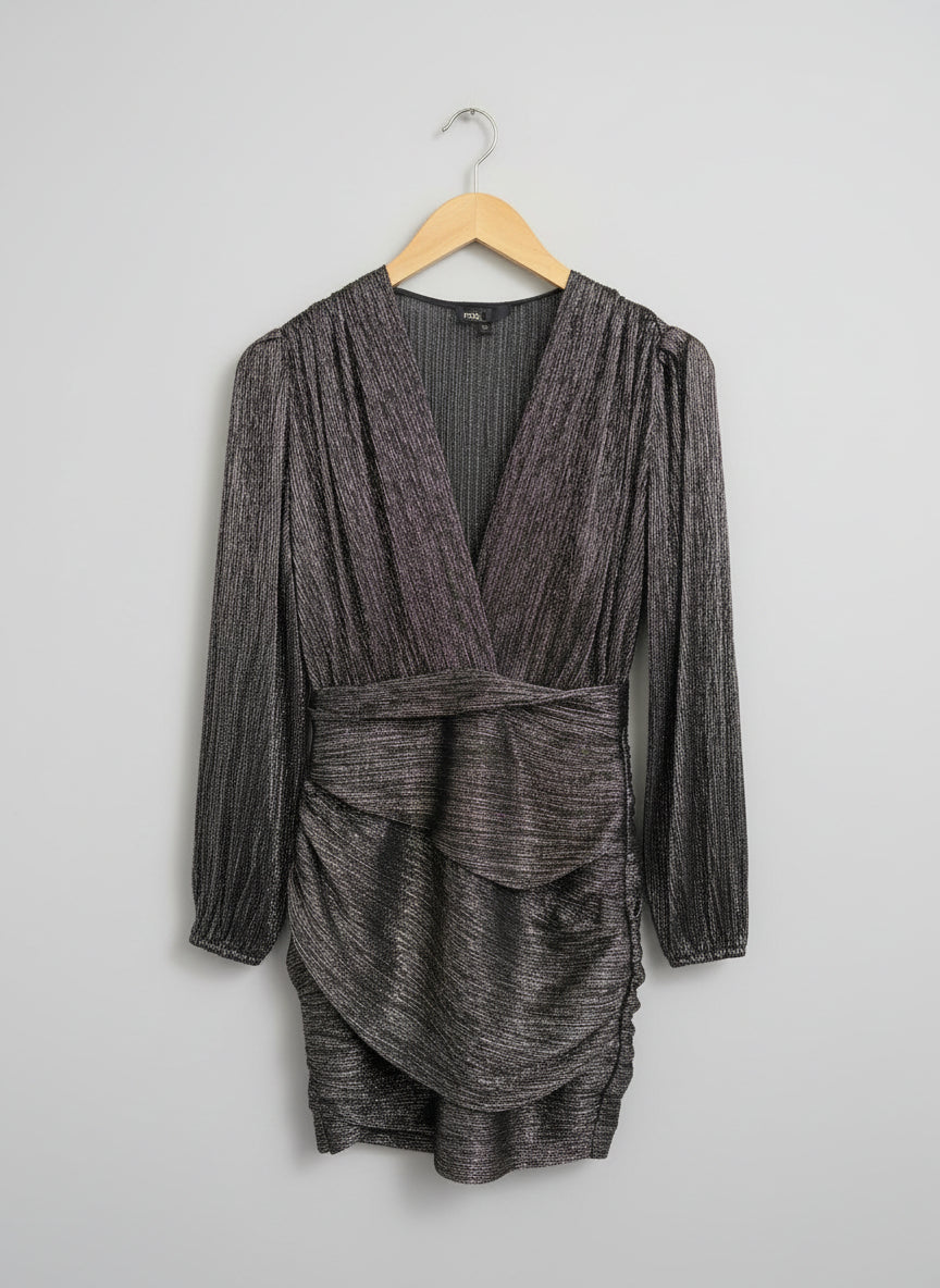 Maje Glittery Party Dress UK 8 EU 36 Sparkly Ruched Gathered Festive