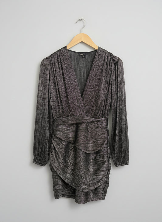 Maje Glittery Party Dress UK 8 EU 36 Sparkly Ruched Gathered Festive