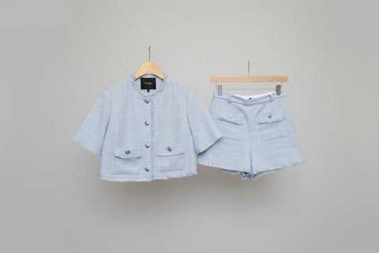 Maje Boucle Blue & White Shorts & Jacket Co-Ord Suit - - UK 8 EU 36 - NEW WITH TAGS