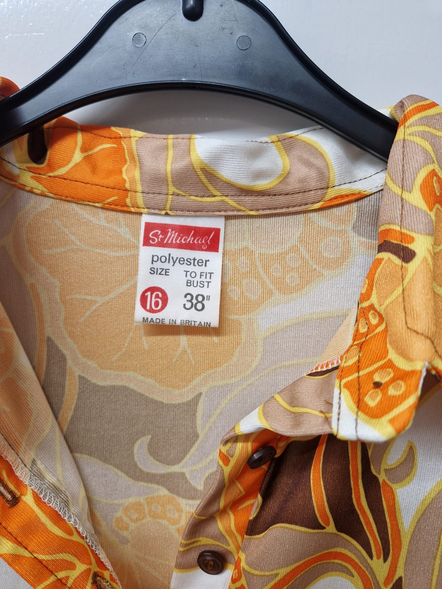 Vintage St. Michael Orange Floral Shirt UK 10 EU 38 Psychedelic Bright Collared Blouse