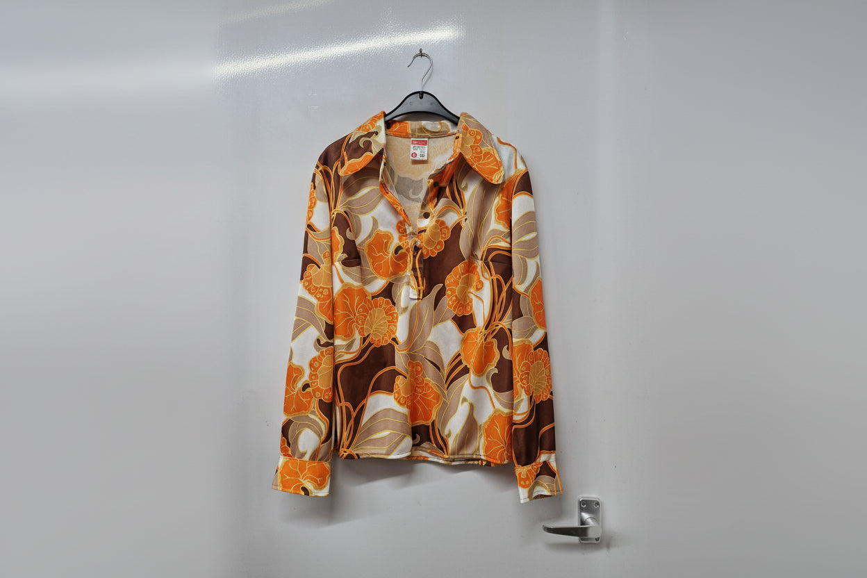 Vintage St. Michael Orange Floral Shirt UK 10 EU 38 Psychedelic Bright Collared Blouse