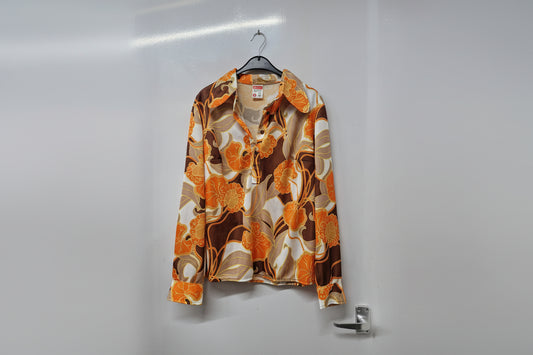 Vintage St. Michael Orange Floral Shirt UK 10 EU 38 Psychedelic Bright Collared Blouse