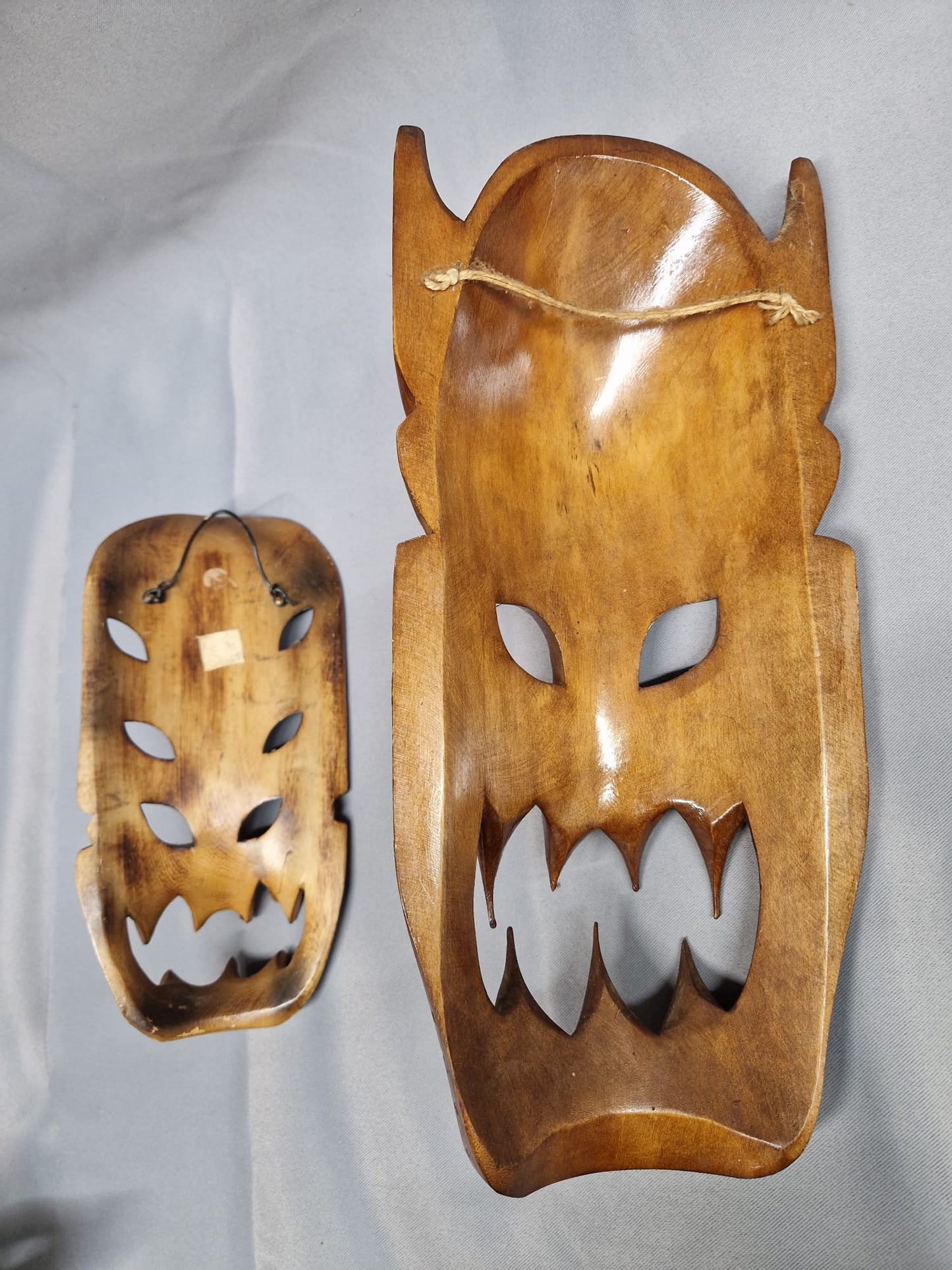 Pair 2 x Bakunawa Wooden Hand Carved Face Masks - Philippines?