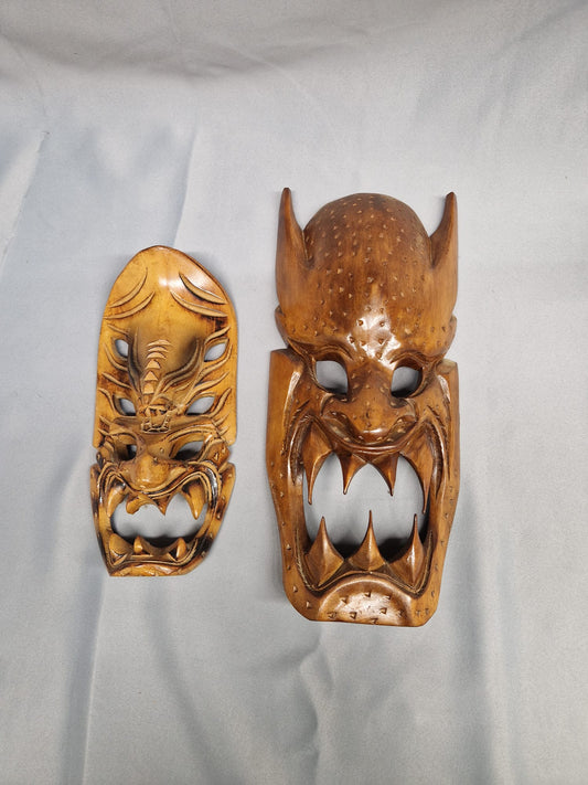 Pair 2 x Bakunawa Wooden Hand Carved Face Masks - Philippines?