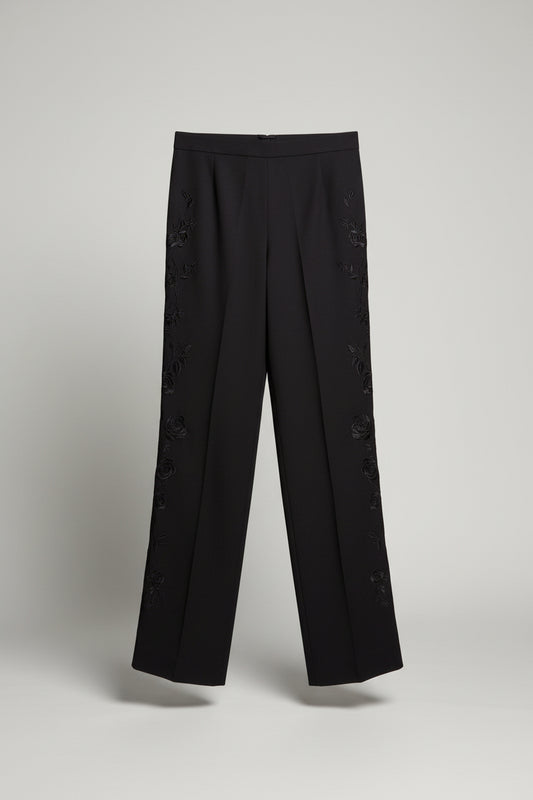 Alexander McQueen Vintage Blue Straight-Leg Trousers Floral Stitched UK 16 EU 44 Polyester