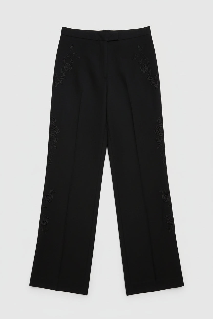 Alexander McQueen Vintage Blue Straight-Leg Trousers Floral Stitched UK 16 EU 44 Polyester