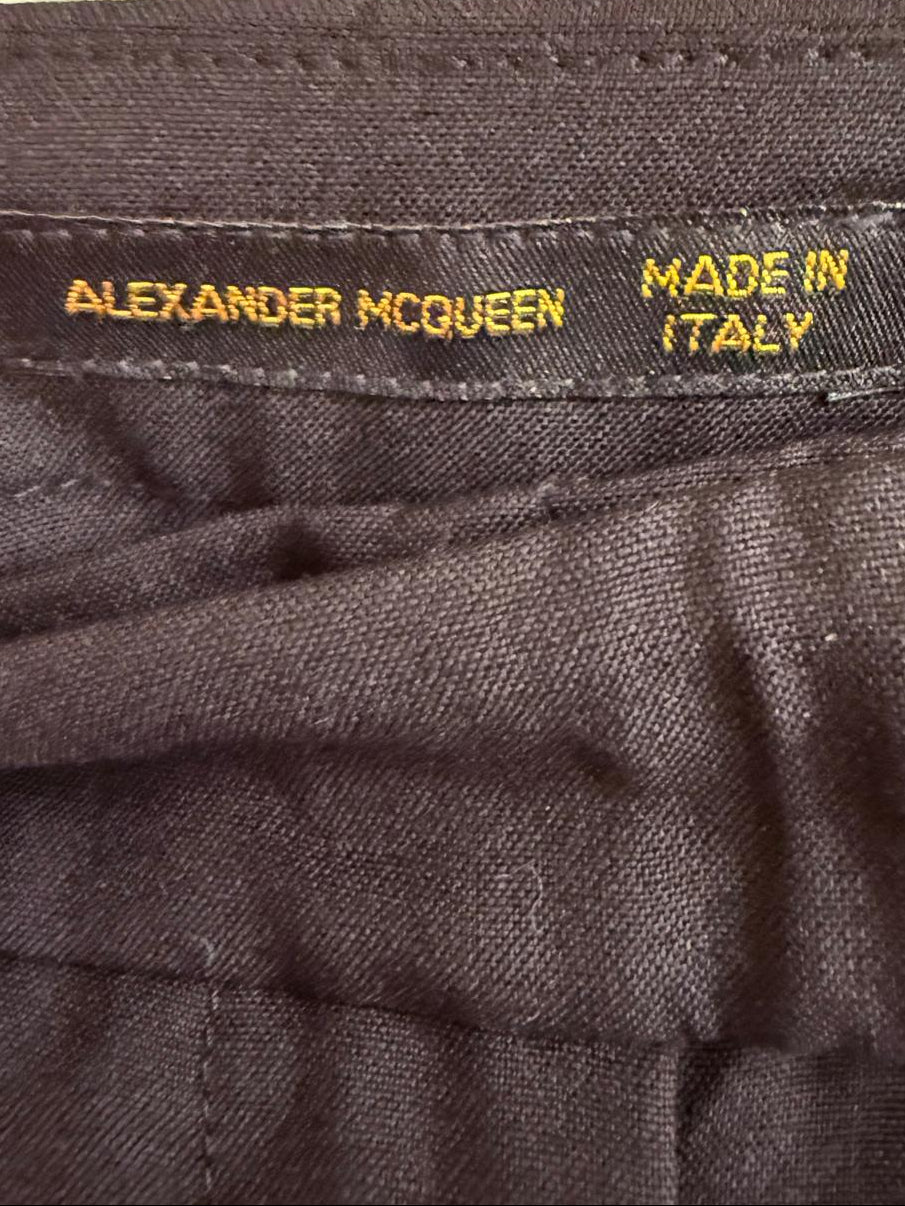 Alexander McQueen Vintage Blue Straight-Leg Trousers Floral Stitched UK 16 EU 44 Polyester