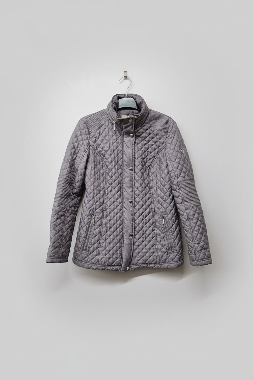 Michael Kors (M) Grey Quilted Jacket Size Medium Zipped Coat UK 10 12 EU 38 40 - USED CONDITION
