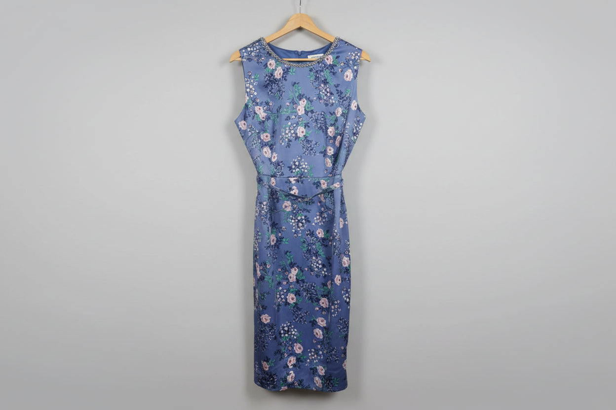 Monsoon Floral Occasion/Wedding Guest Midi Dress UK SIZE 16 EU 44 - Blue Floral -  USED VGC