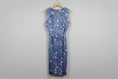 Monsoon Floral Occasion/Wedding Guest Midi Dress UK SIZE 16 EU 44 - Blue Floral -  USED VGC