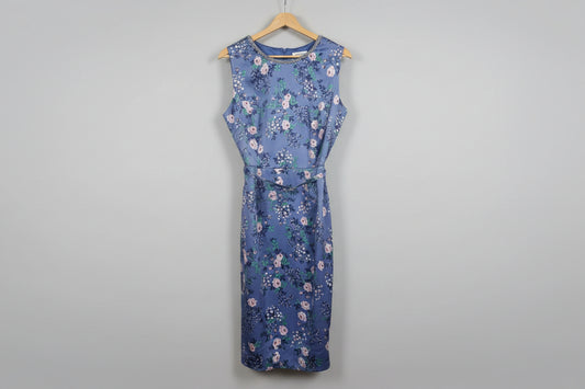 Monsoon Floral Occasion/Wedding Guest Midi Dress UK SIZE 16 EU 44 - Blue Floral -  USED VGC