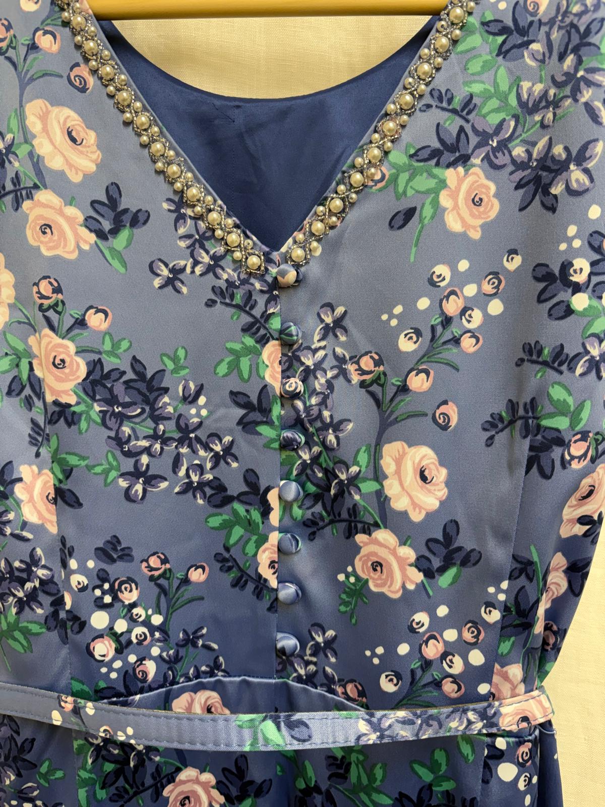 Monsoon Floral Occasion/Wedding Guest Midi Dress UK SIZE 16 EU 44 - Blue Floral -  USED VGC