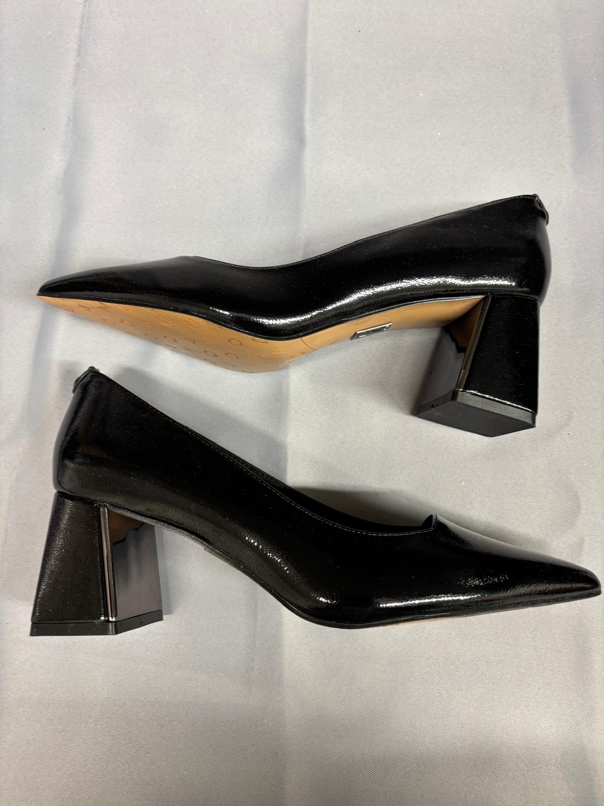 Moda In Pelle Black Patent Heels UK 7 EU 40 Pointed Block Heel - Never Worn - NEW