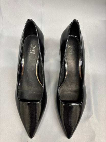 Moda In Pelle Black Patent Heels UK 7 EU 40 Pointed Block Heel - Never Worn - NEW