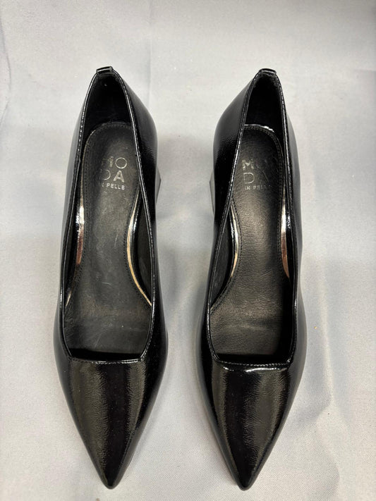 Moda In Pelle Black Patent Heels UK 7 EU 40 Pointed Block Heel - Never Worn - NEW
