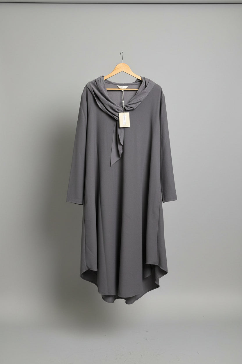 BNWT Modern Rarity Woven Neck-Tie Dress UK 20 Grey Midi Maxi Drape £160
